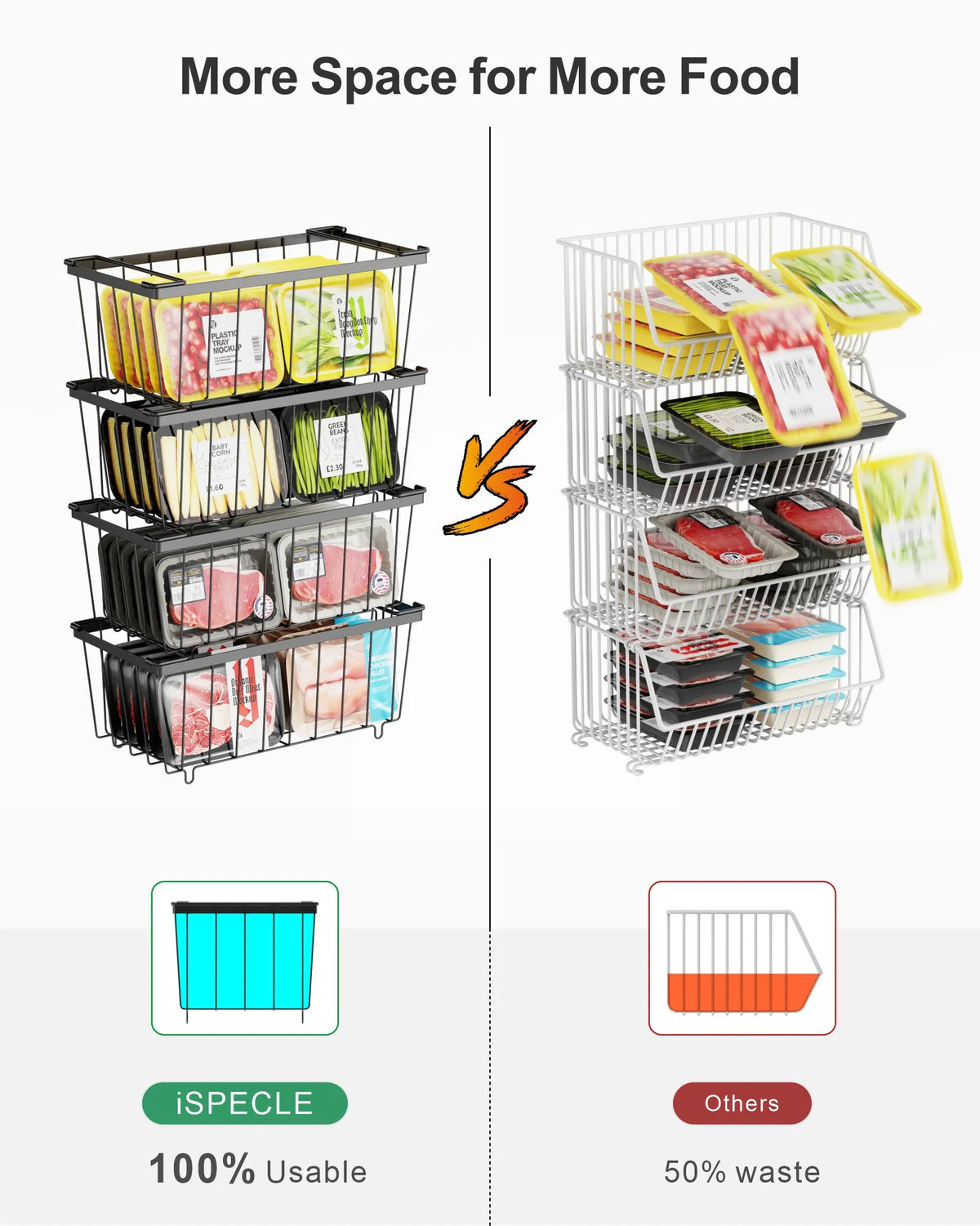 5 Pack Wire Storage Baskets for Deep Freezer, Black L1425
