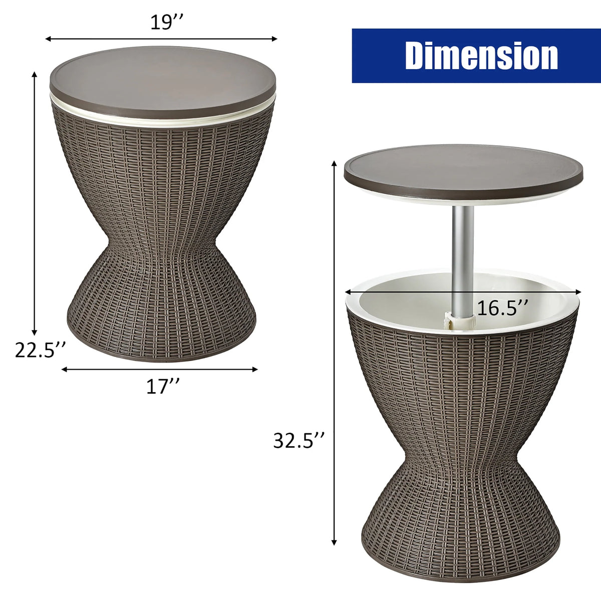 8 Gallon 3 in 1 Patio Rattan Cooler Bar Table Brown Z550762