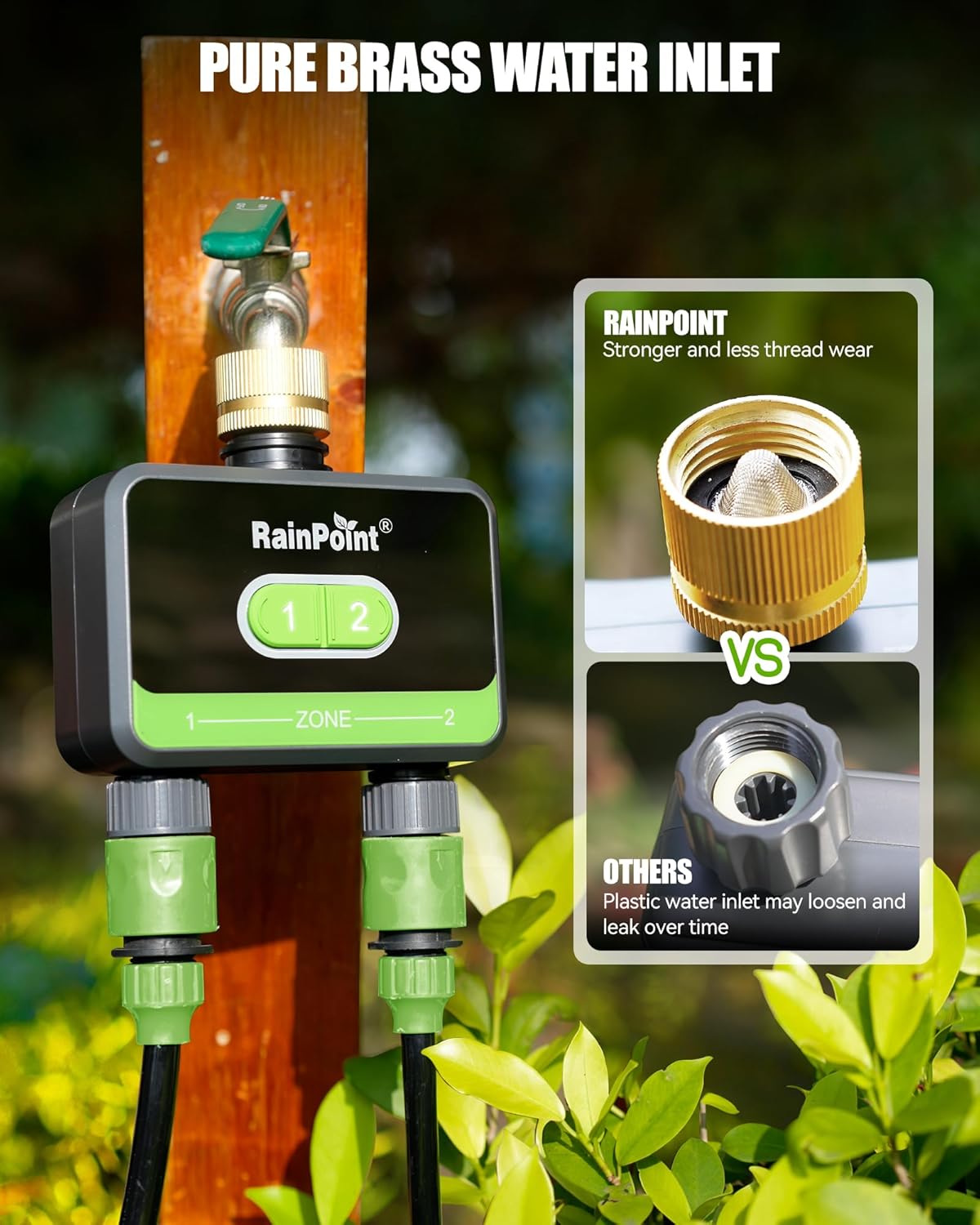 Smart Water Timer with Brass Inlet, Bluetooth Sprinkler Timer 2 Outlet X8336