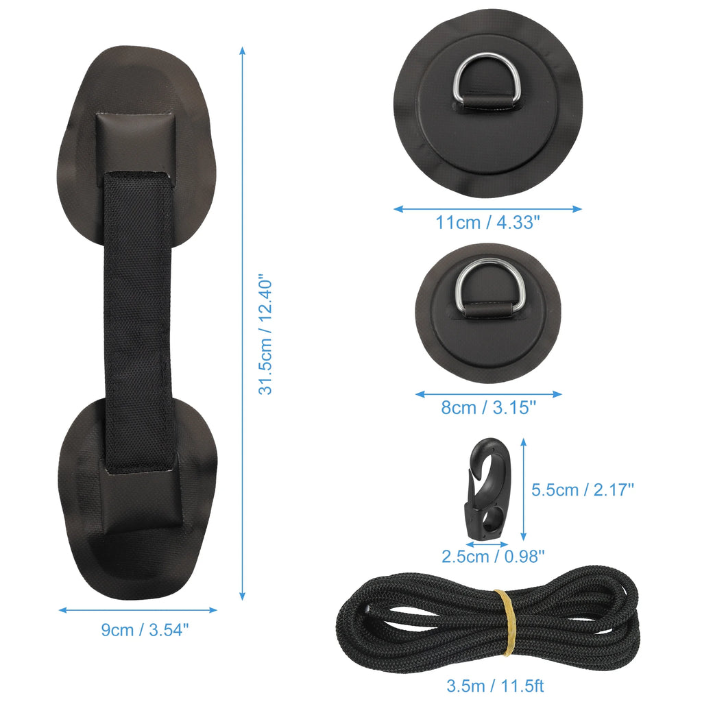7pcs PVC Patch Round Shape D Ring 11.5ft Elastic Shock Rope with 6 Hooks Accessories for Inflatable Boat Black H668