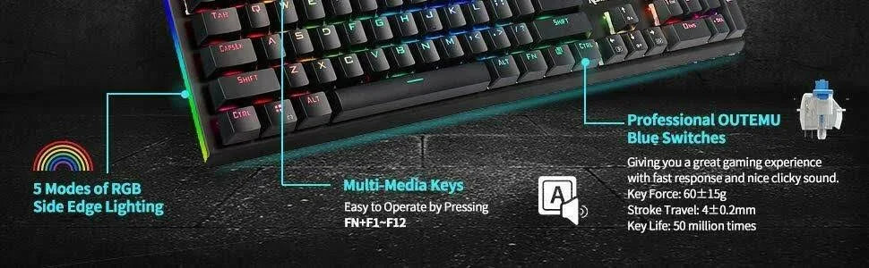 RGB LED Backlit Mechanical Gaming Keyboard 104 Key P6728