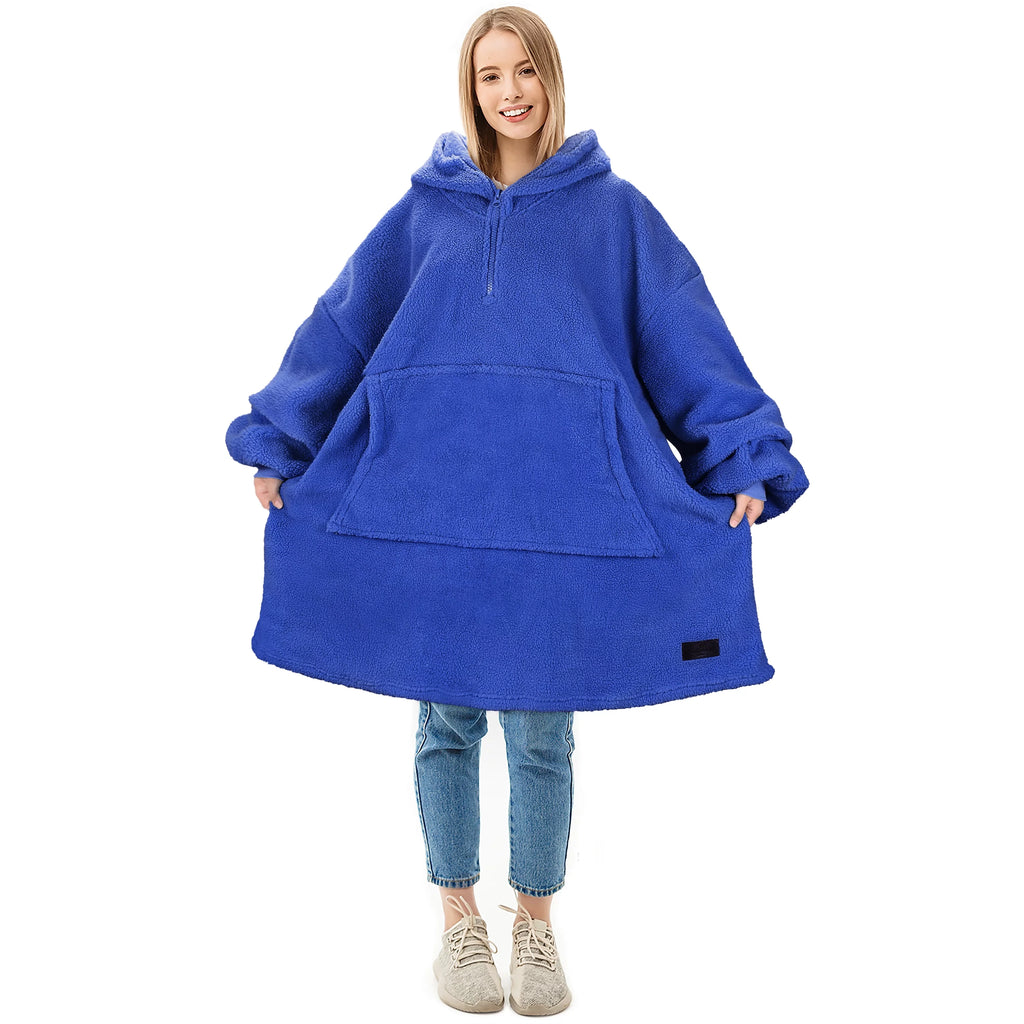 Oversized Microfiber Faux Shearling Wearable Blanket with Front Pocket L6807