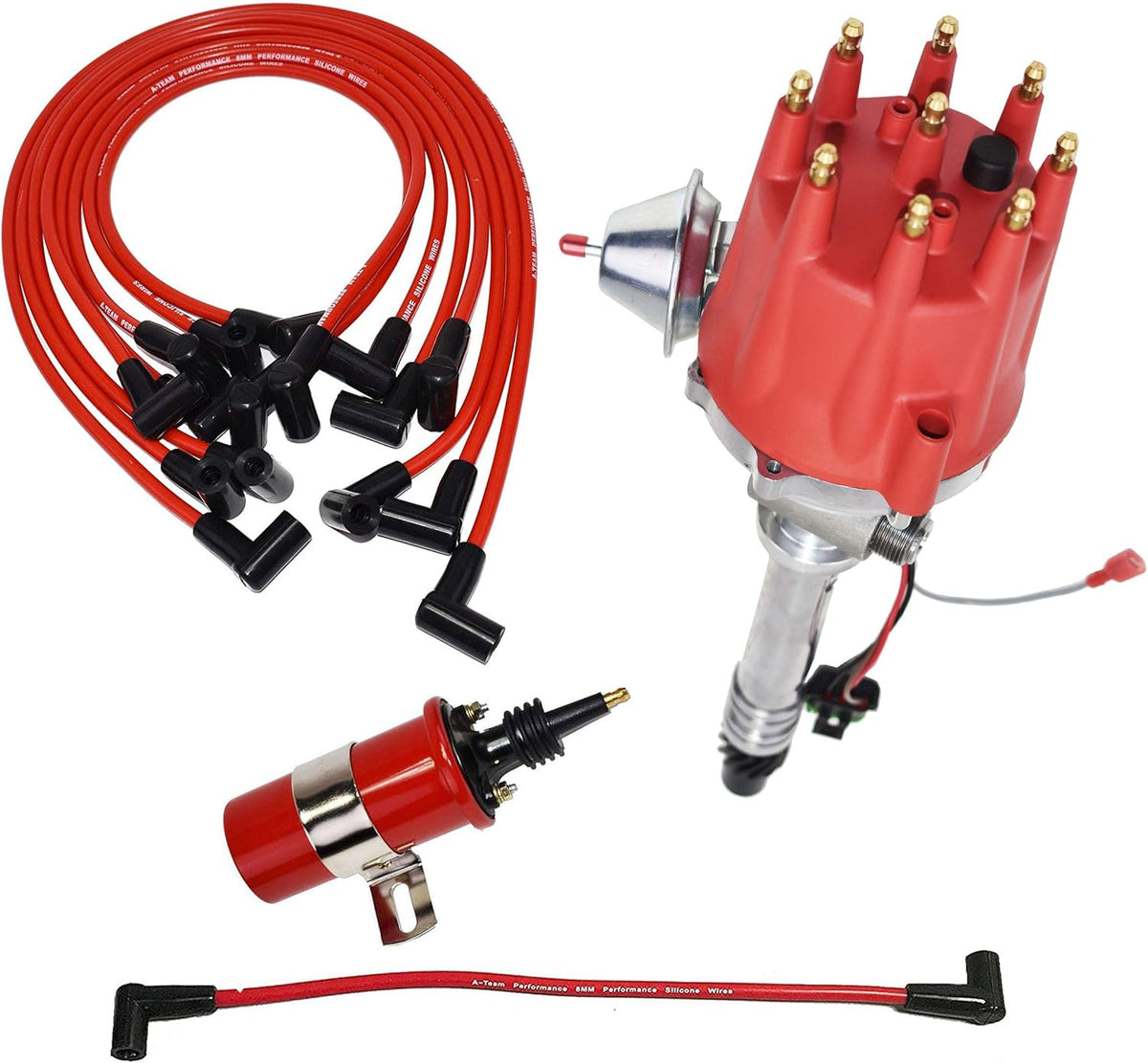 Red 8.0mm Spark Plug Wires & 45K Volt Coil Y9827