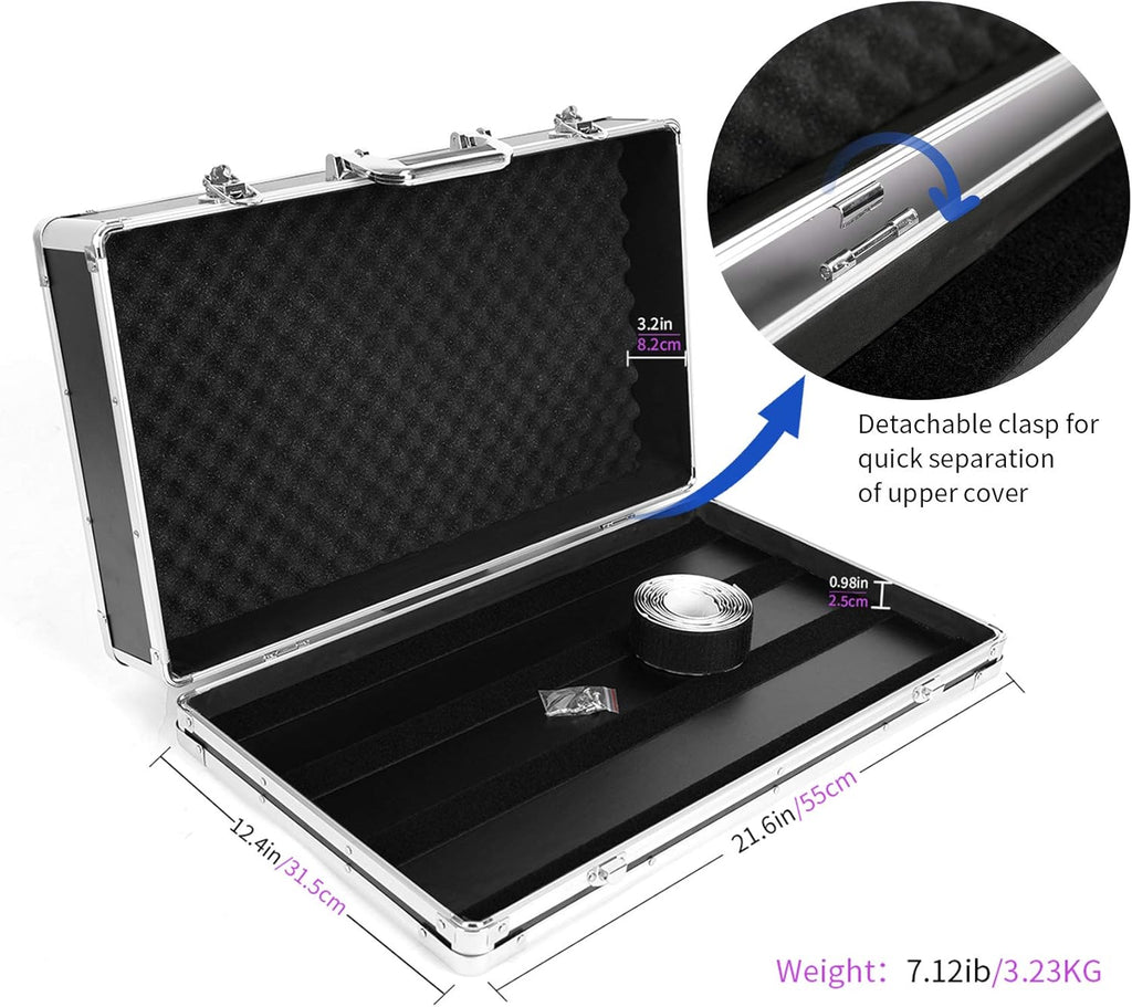 21.6x12.4x4.2in Sturdy Locking Aluminum Guitar Multi Effect Pedal Case W46339