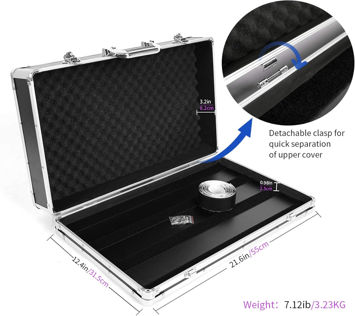 21.6x12.4x4.2in Sturdy Locking Aluminum Guitar Multi Effect Pedal Case W46339