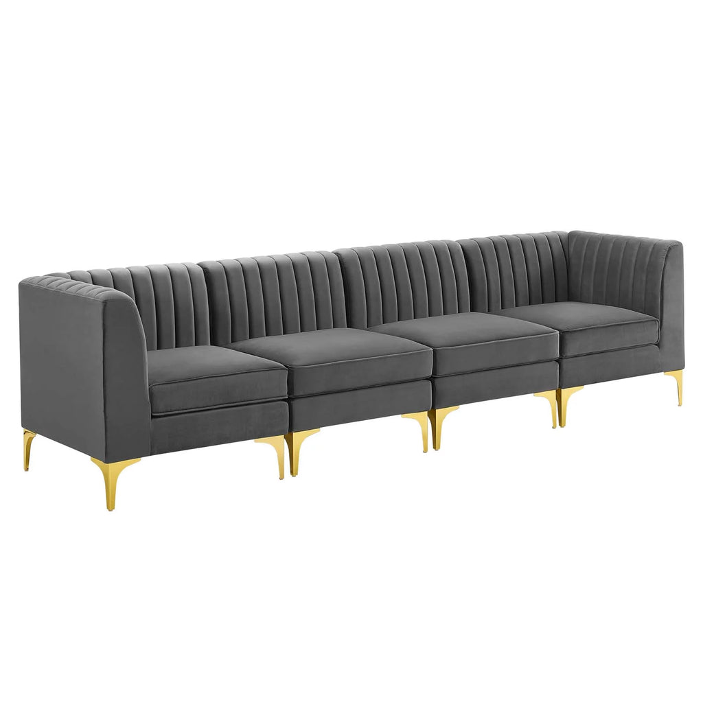 Gray Channel Tufted Performance Velvet 4-Seater Sofa O36474