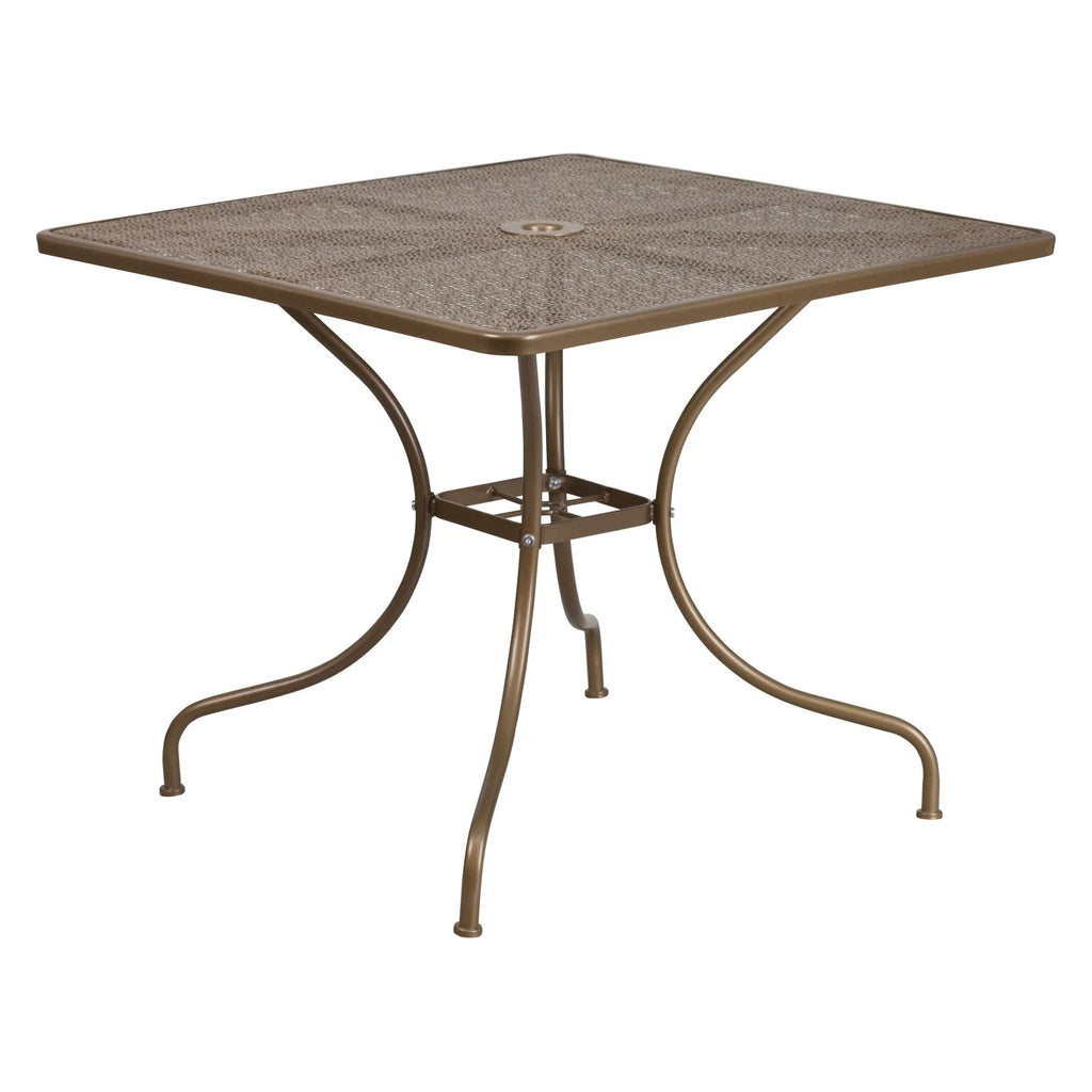Square Black Steel Patio Table with Umbrella Hole L333493