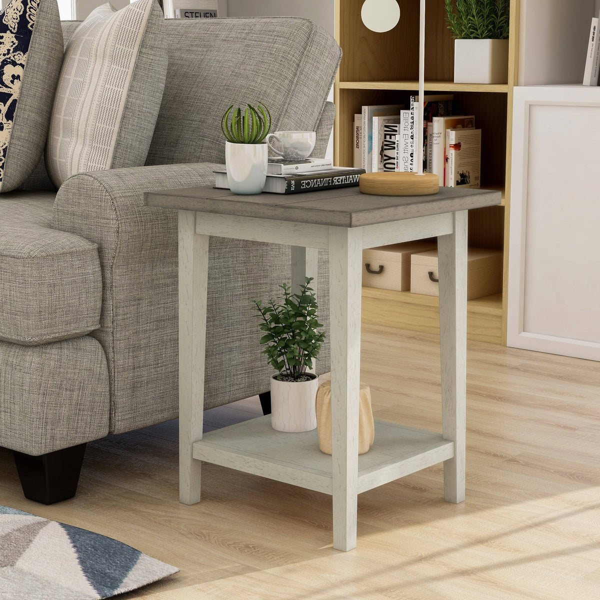 Rustic Open-Shelf Side Table V3819