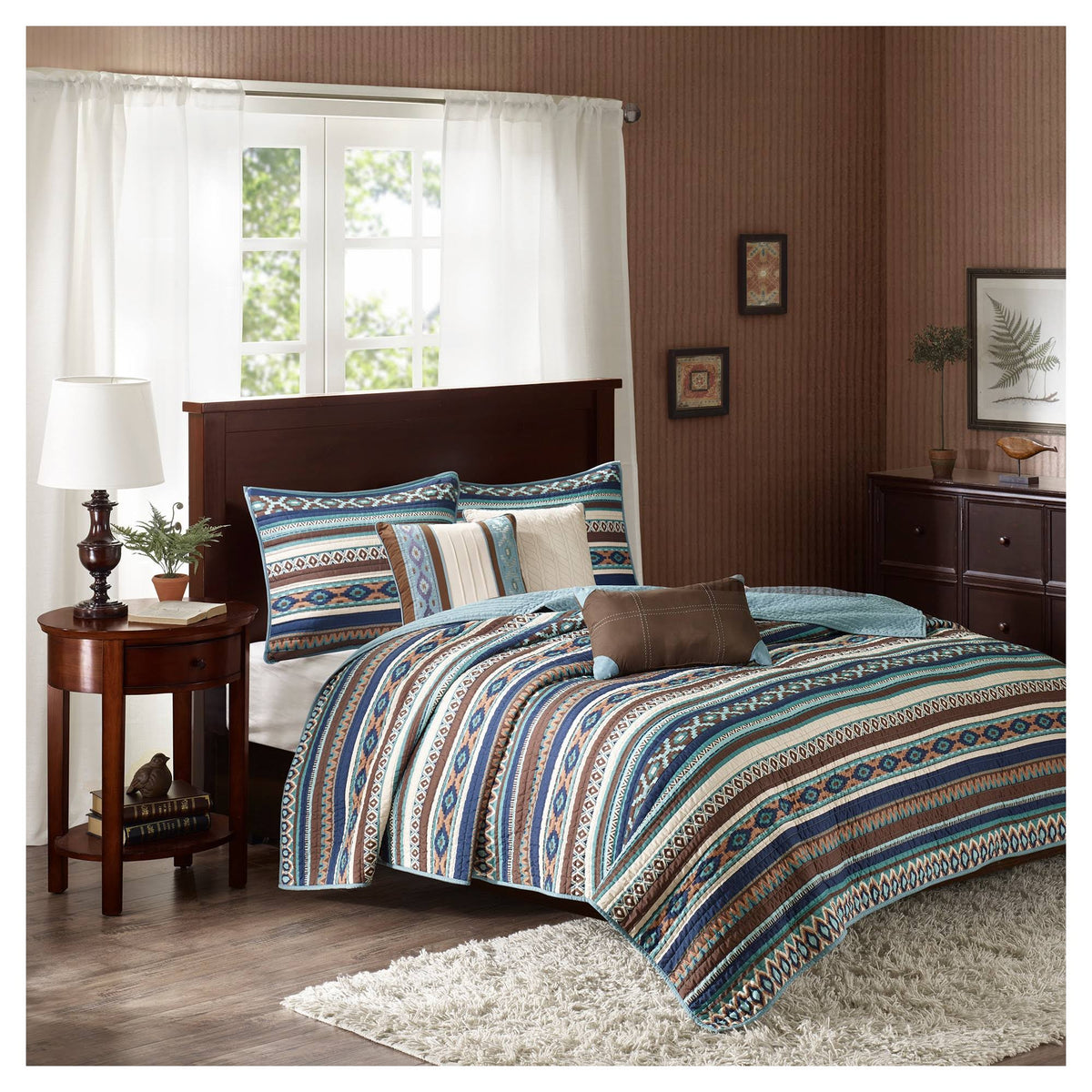 Blue 6 Piece Quilted Coverlet Set K7667