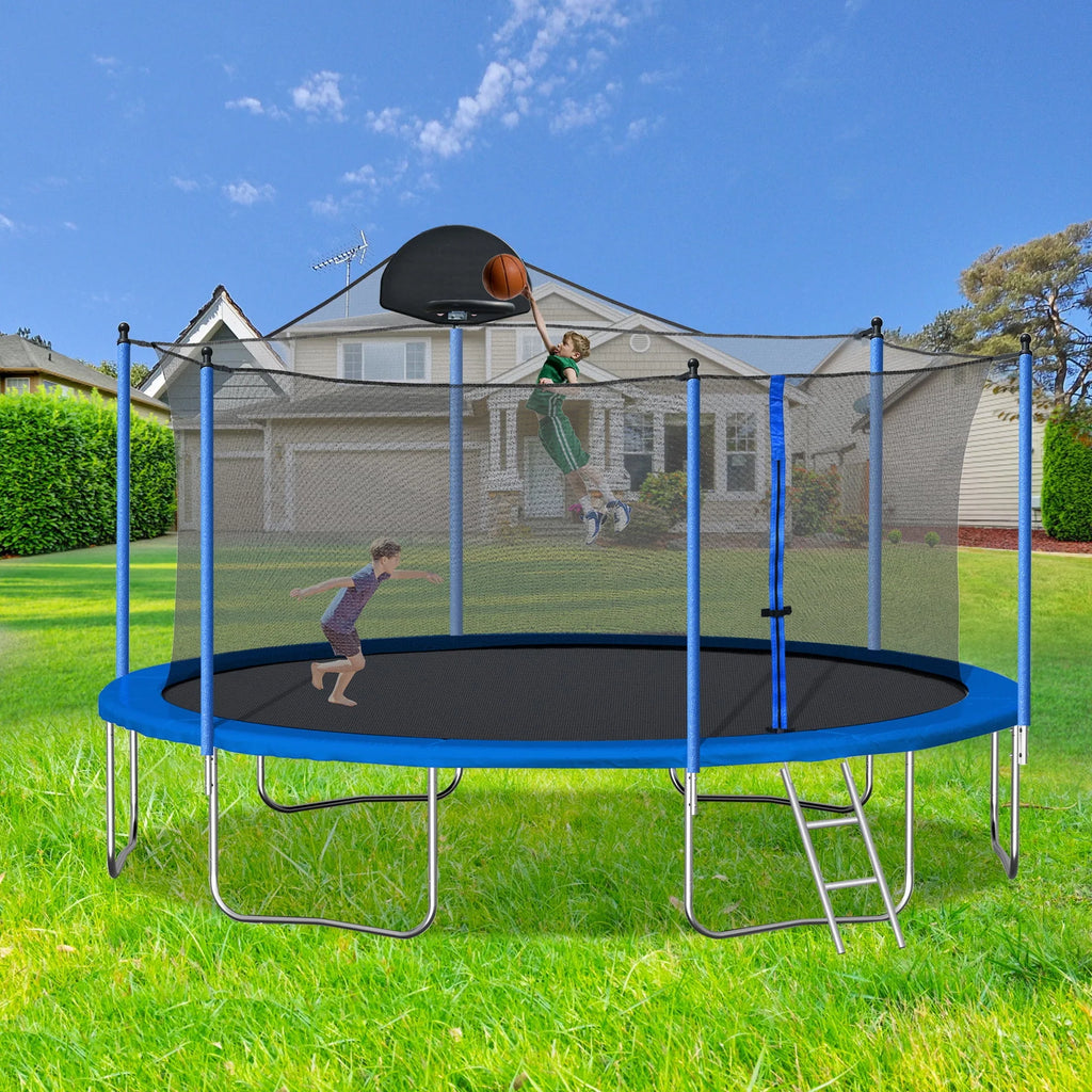 14 FT Trampoline with Safety Enclosure Net, Basketball Hoop and Ladder A666175