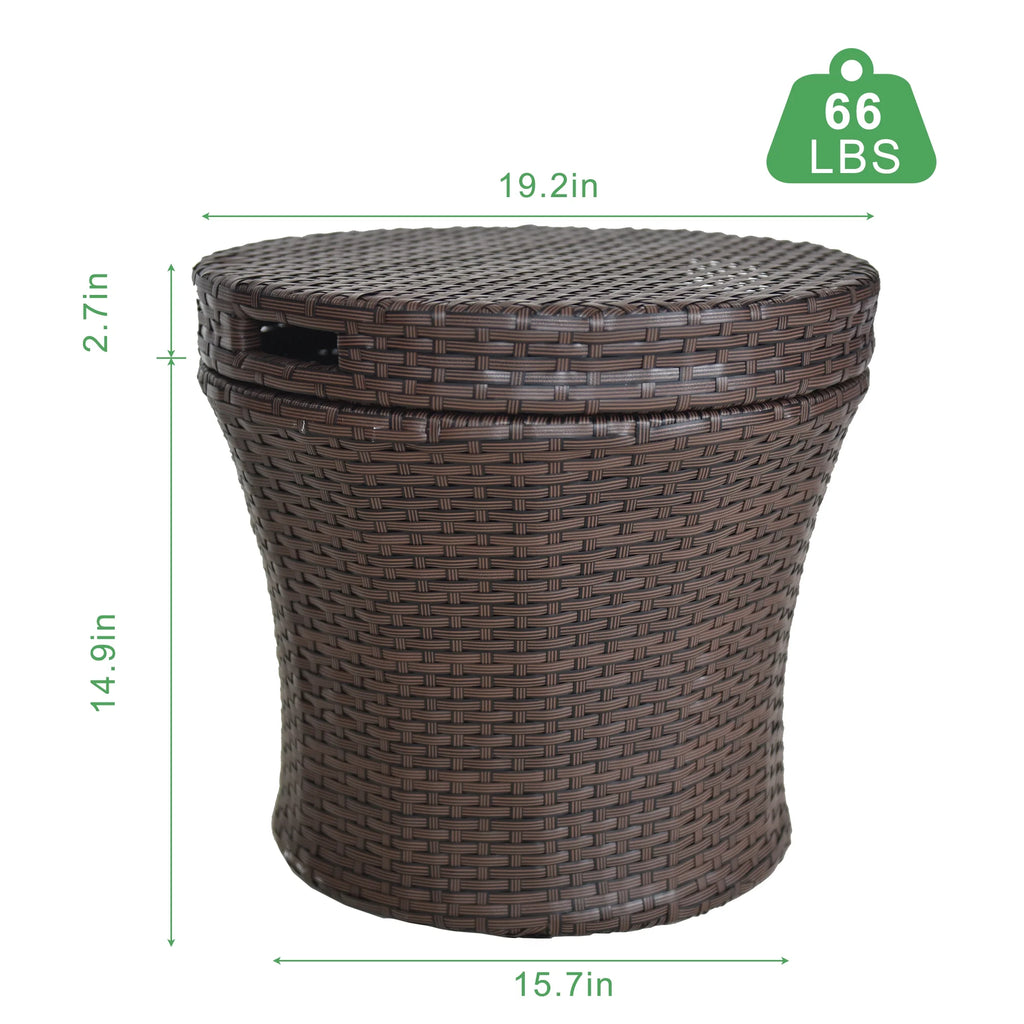 Small Brown Wicker Rattan Side Table with Storage A1431