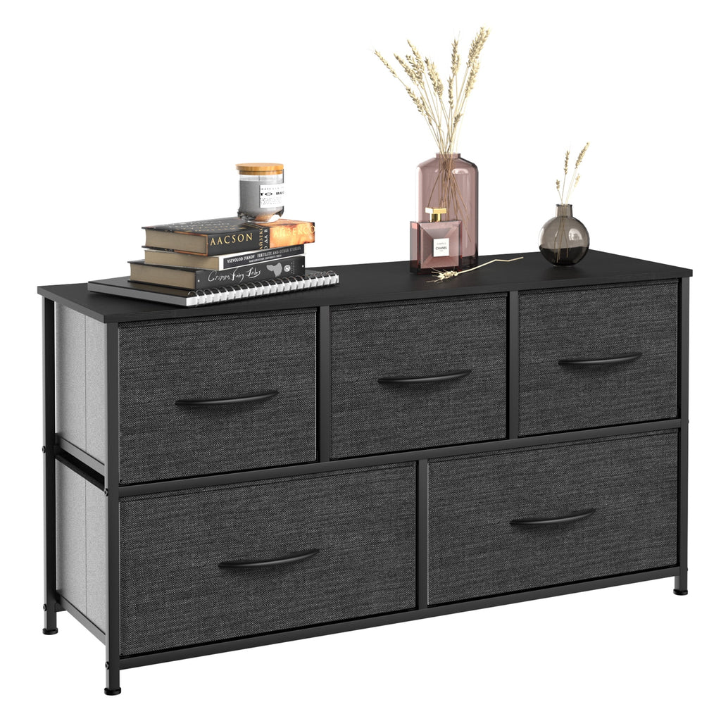 Dark Gray 5 Drawer Fabric Dresser O475