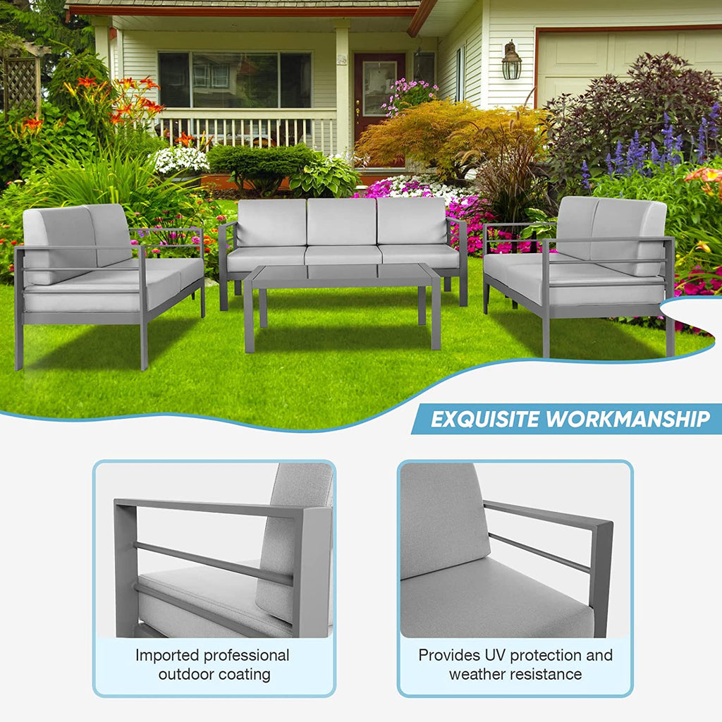 4 Pieces Metal Patio Sectional Sofa with Cushions and Coffee Table O847