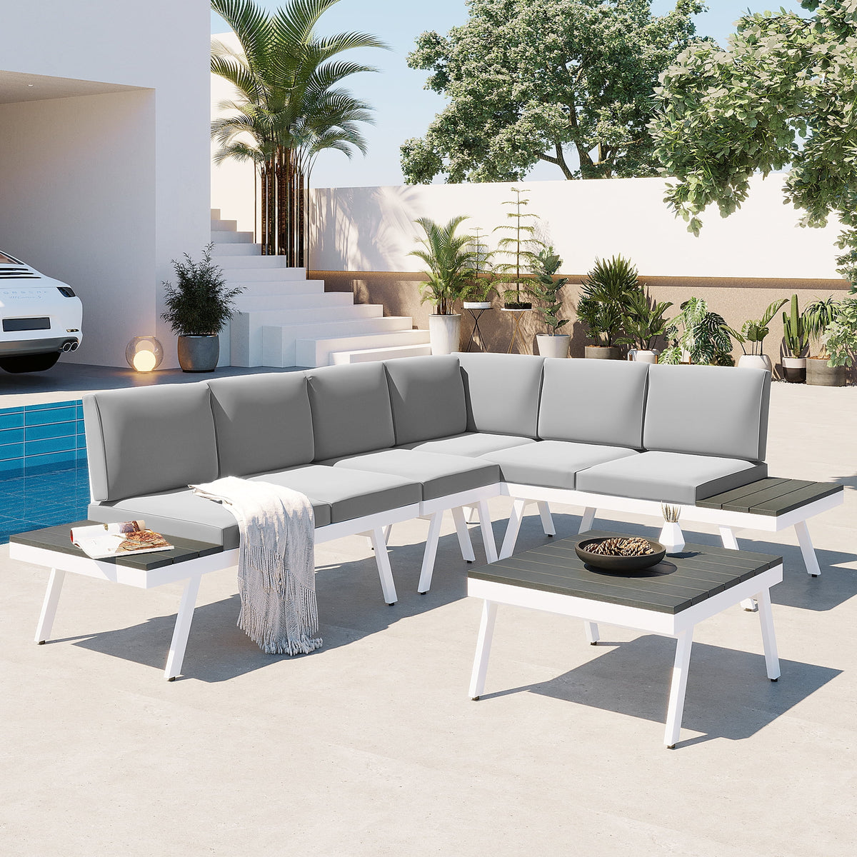 5 Piece Outdoor Patio Furniture Set Grey Q35046