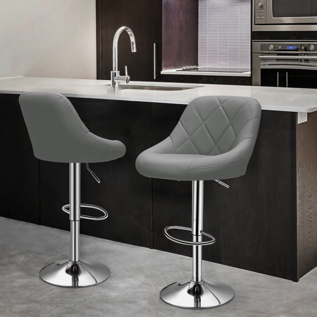 Set of 4 Grey Faux Leather Swivel Bar Stools E507249