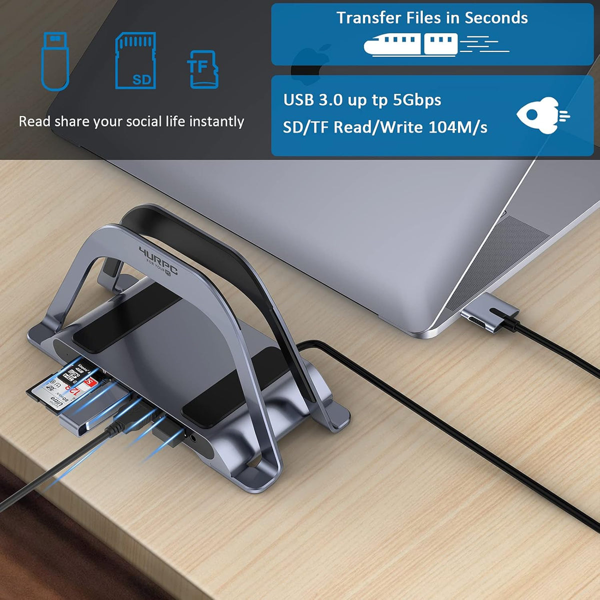 USB C Docking Station Dual Monitor 10 in 2 Dual Display USB C HUB with Vertical Stand Multiport USB C Adapter with Two 4K HDMI PD3.0 Ethernet USB M20973