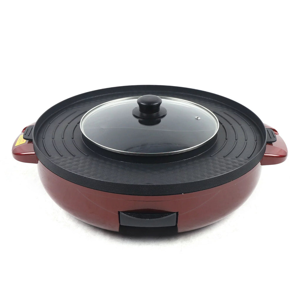 2 in 1 Electric Soup Shabu Pot Smokeless Grill Hot Pot 2200W Red L944