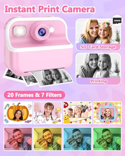 Instant Print Camera for Kids with 32GB SD Card Purple F838885