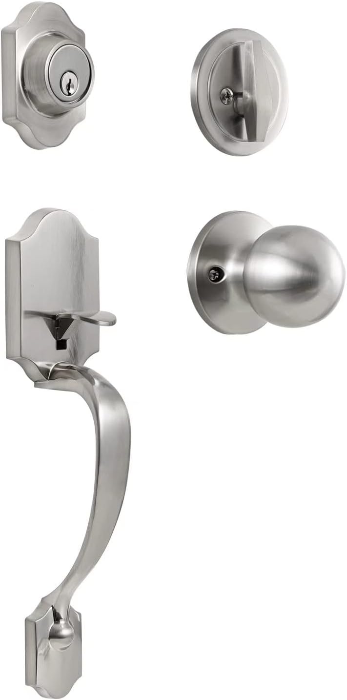 Front Door Handle Set with Lock, Satin Nickel Pack of 2 M3316
