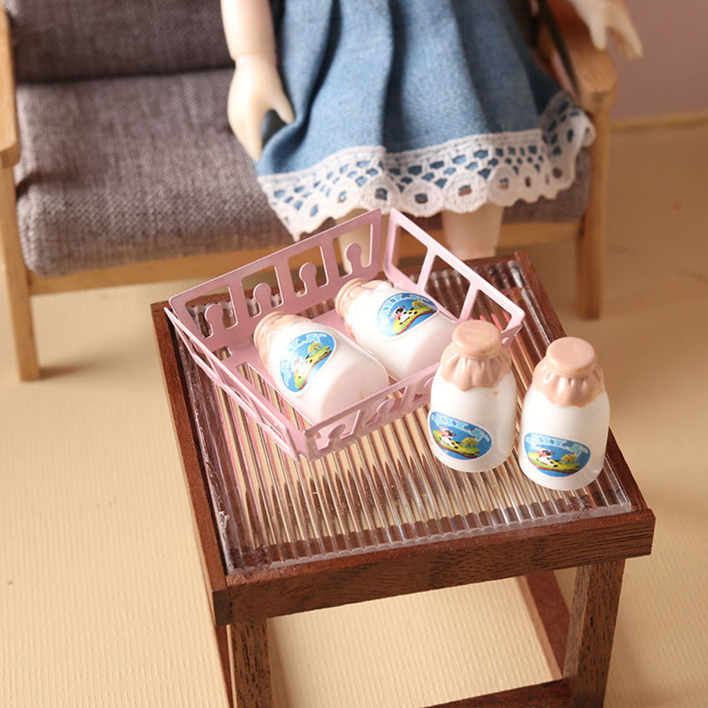 1:12 Scale Dollhouse Miniature Milk Bottle with Storage Basket Y5338