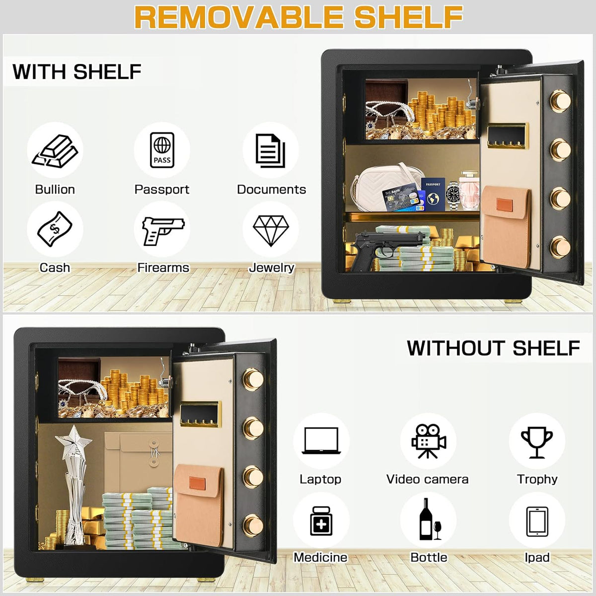 Fireproof Waterproof Digital Keypad Safe Box with Document Bag F448