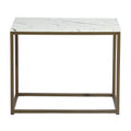 Open Rectangular Wood Side End Table, 28 Inch, Marble & Gold U1665