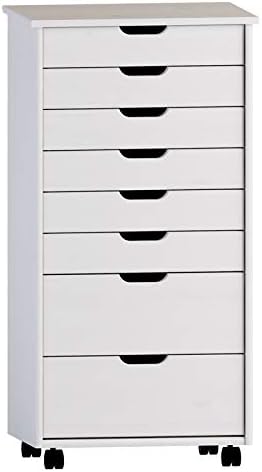 White Wash Eight Drawer Rolling File Cabinet Dresser I671
