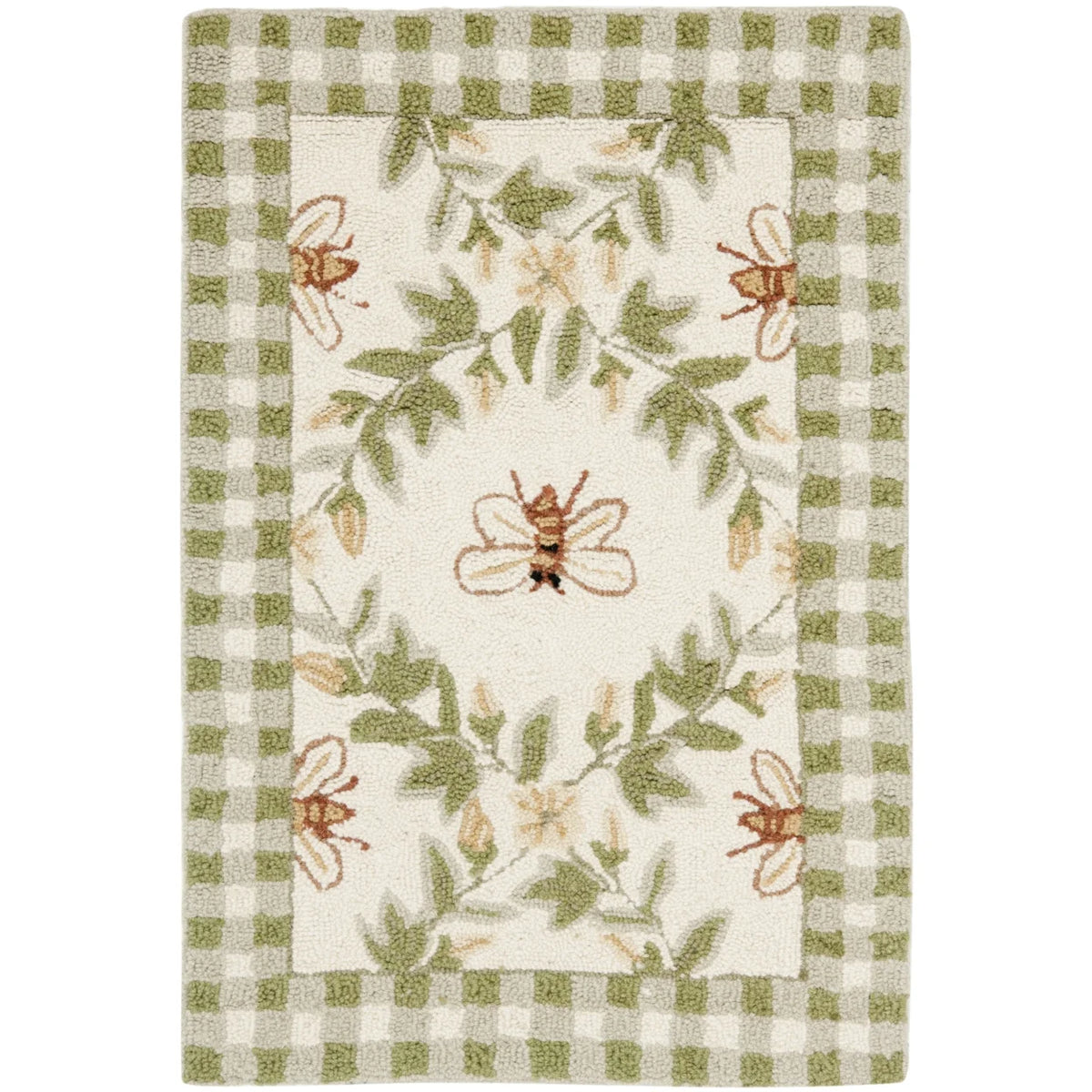 Ivory/Green Floral Wool Area Rug W321665