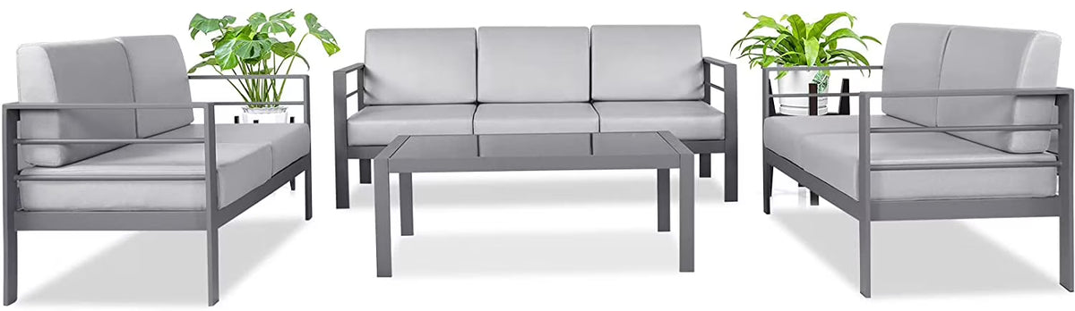 4 Pieces Metal Patio Sectional Sofa with Cushions and Coffee Table O847
