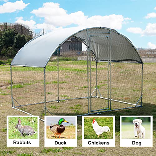Large Metal Walk-in Galvanized Chicken Coop with Waterproof Cover A56993