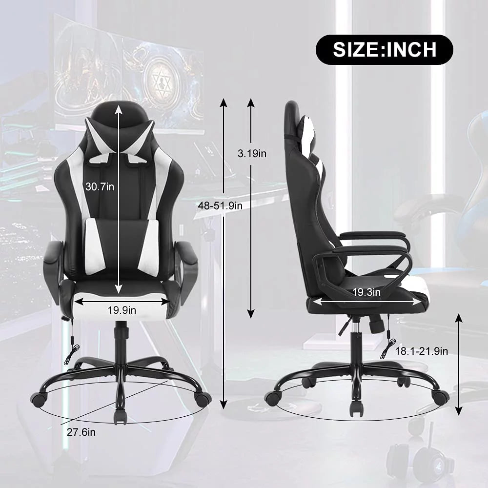 White Massage Gaming Chair with Headrest and Lumbar Support A479