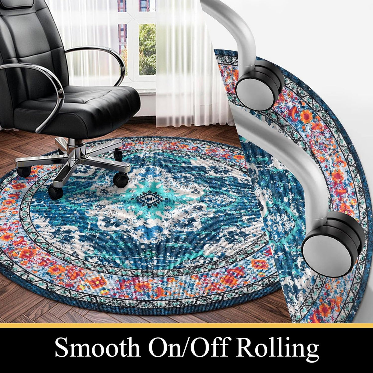 Blue Non Slip Desk Chair Mat for Hardwood Floor, 5 Ft F65132