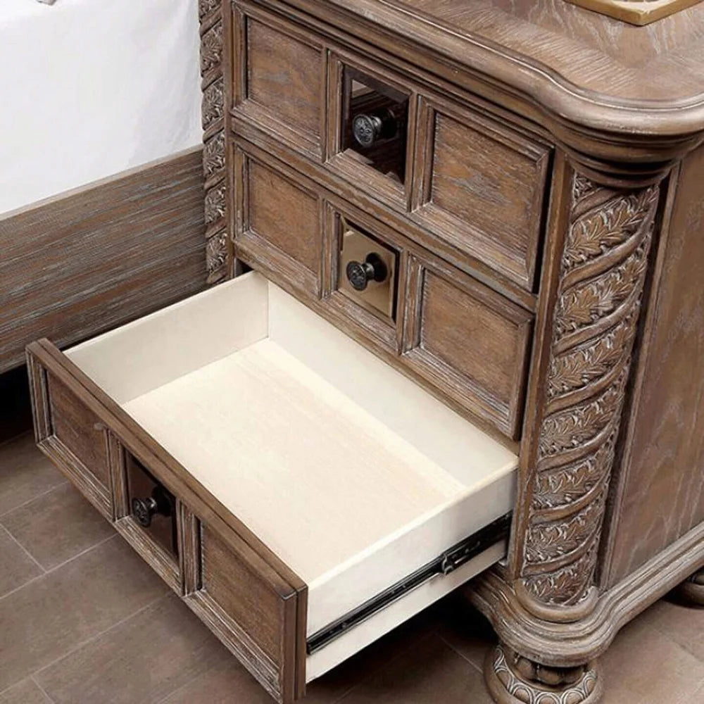 Rustic 3 Drawer Solid Wood Nightstand E398