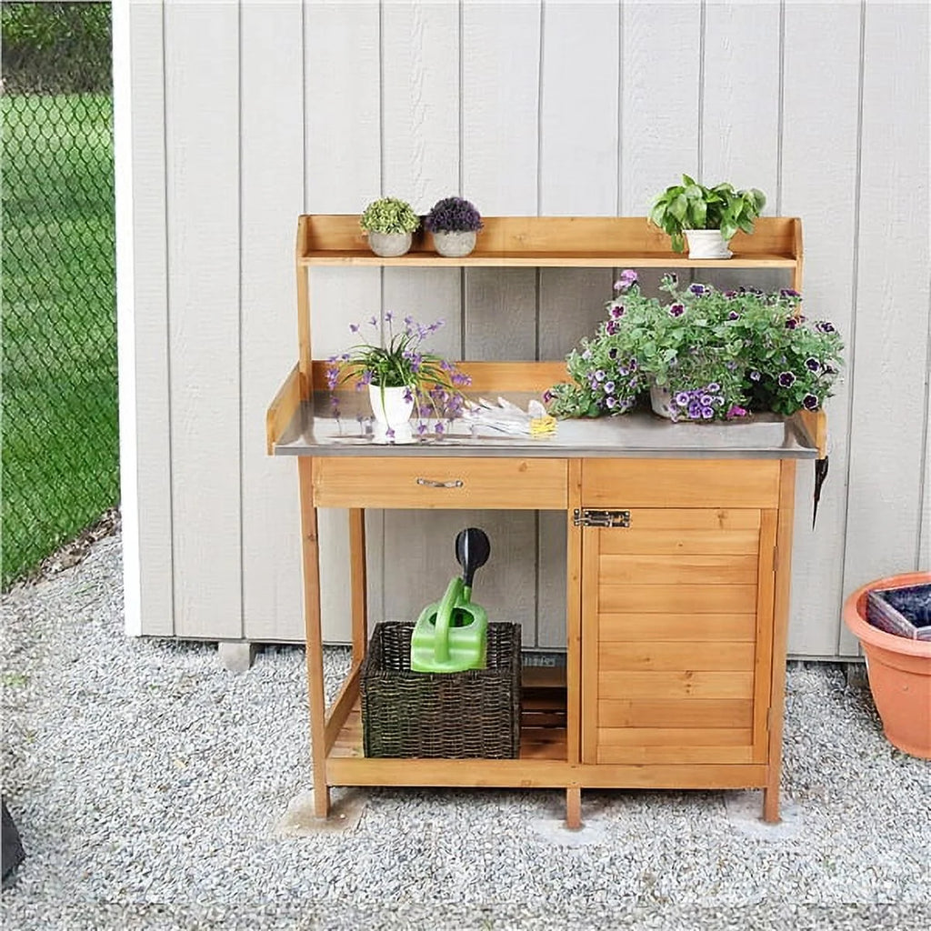 Wooden Garden Potting Bench with Cabinet A5610