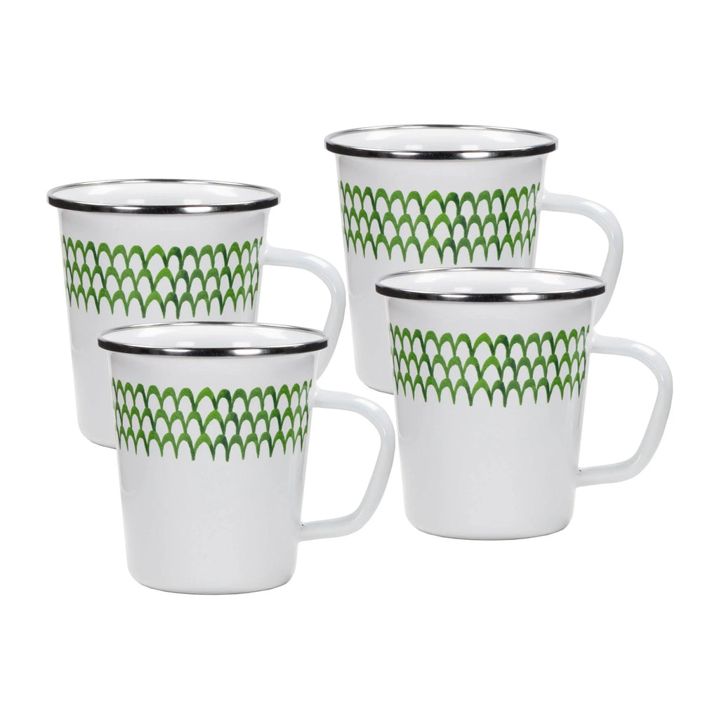 Green Enamelware Latte Mugs, Set of 4 W5683