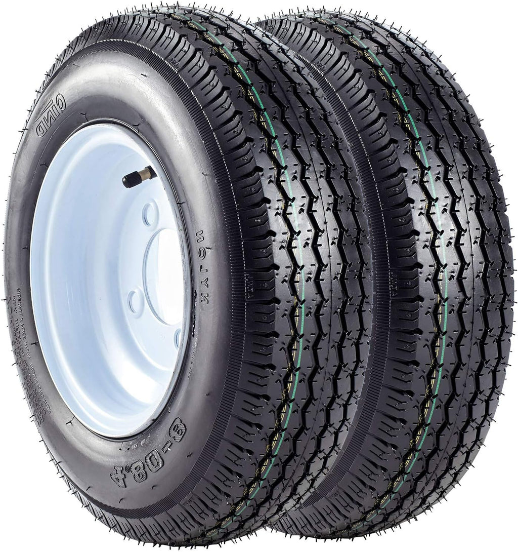 2PCS Trailer Tires & Rims 4.80-8 6PR 4 Lug on 4" Wheel White Spoke A820
