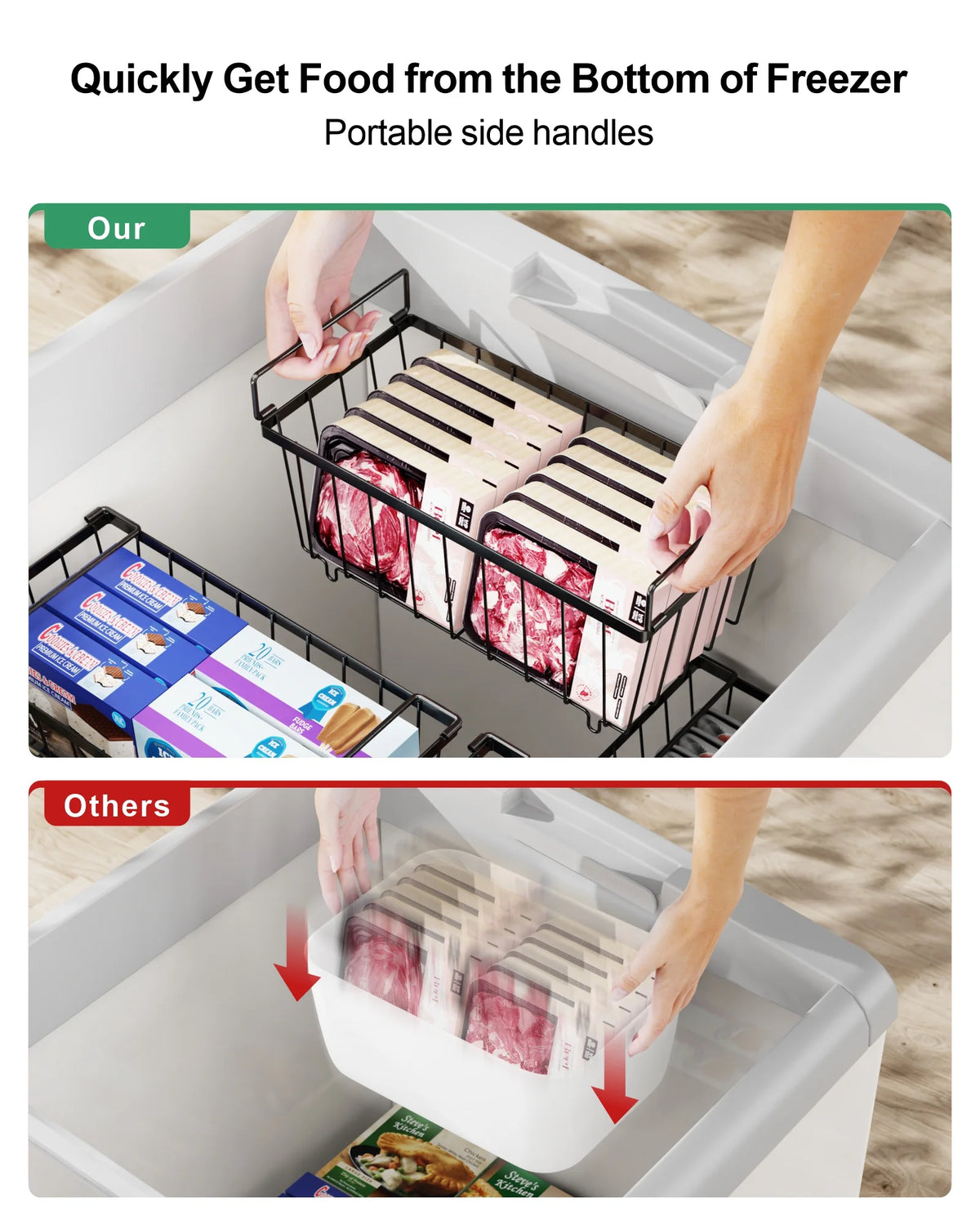 5 Pack Wire Storage Baskets for Deep Freezer, Black L1425