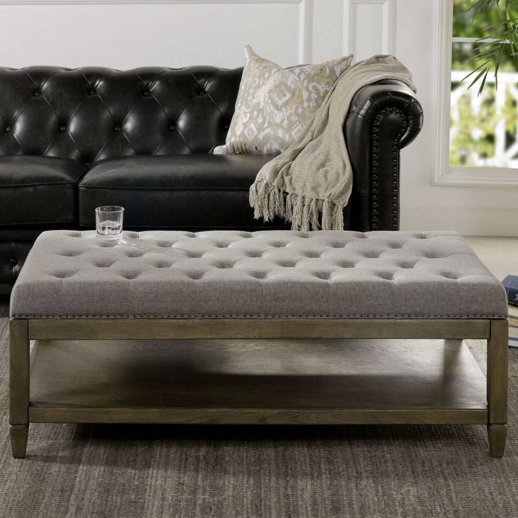 Heathered Grey Tufted Storage Ottoman U6207