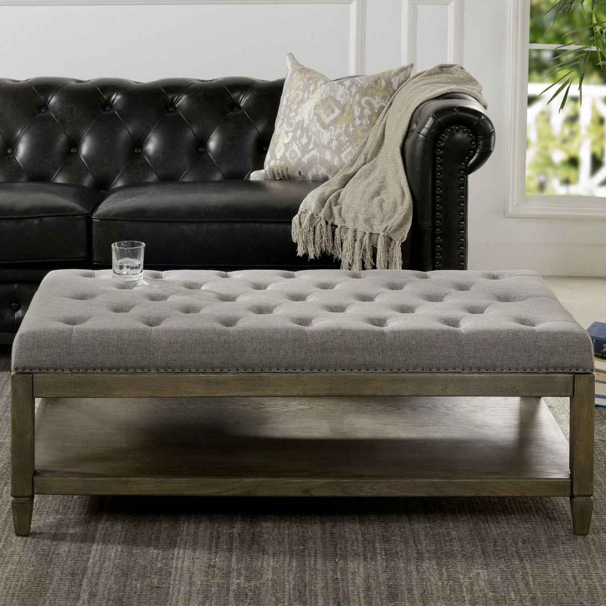 Heathered Grey Tufted Storage Ottoman U6207