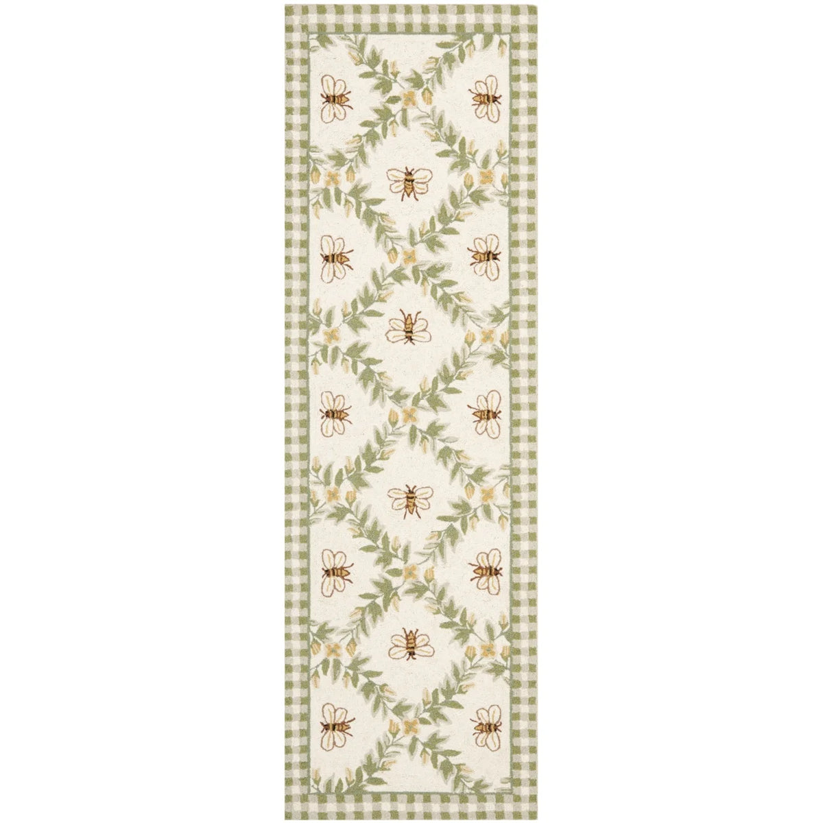 Ivory/Green Floral Wool Area Rug W321665