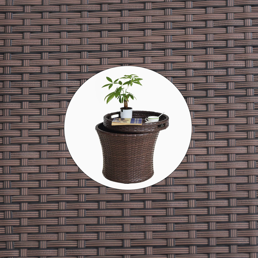 Small Brown Wicker Rattan Side Table with Storage A1431