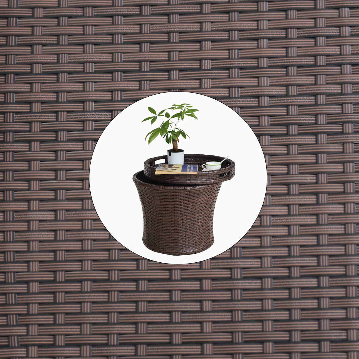 Small Brown Wicker Rattan Side Table with Storage A1431