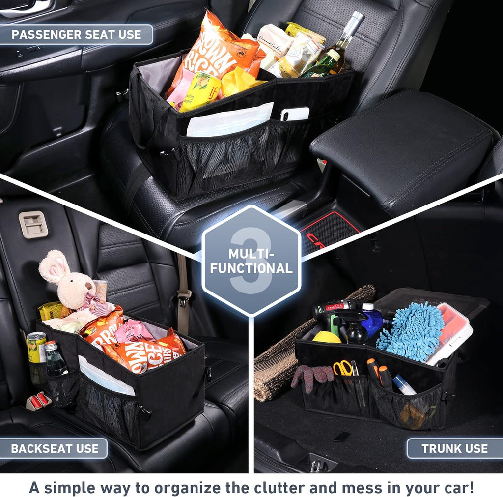 Car Seat Organizer with Side Mesh Pockets, Collapsible Trunk Cargo Storage Container (Black) C84551