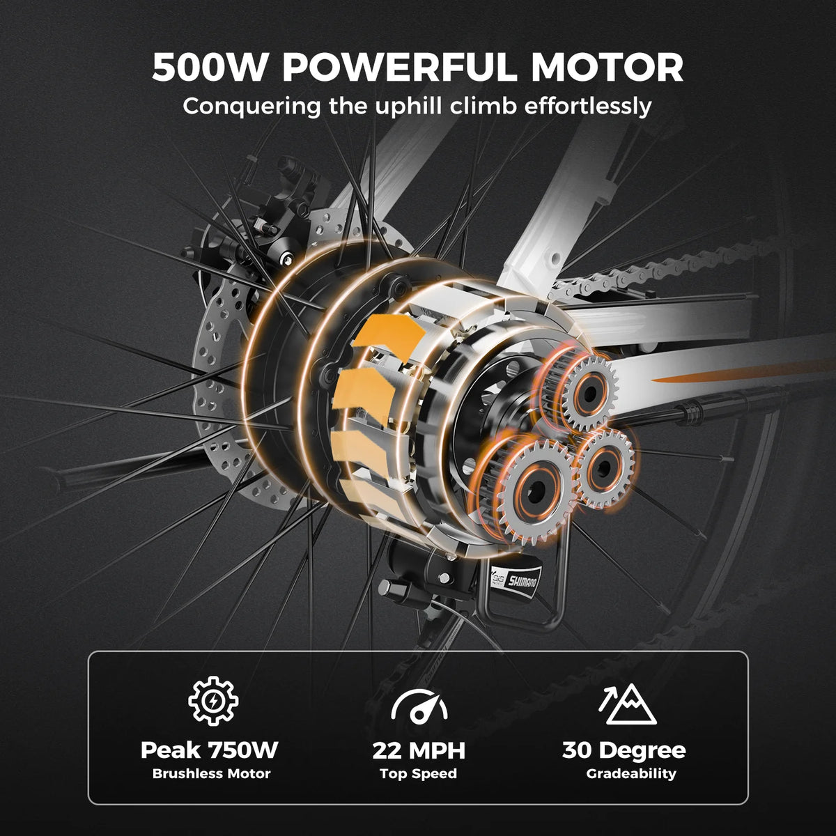 26 Electric Bike with 500W Brushless Motor, 36V 12.5Ah Removable Battery, 21 Speed Gear, Front Fork Suspension R4314