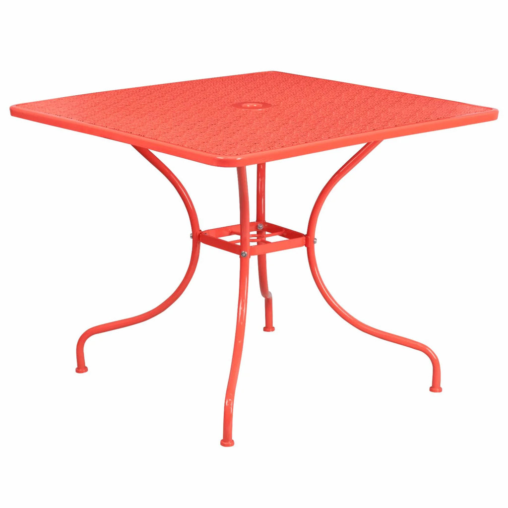 Square Black Steel Patio Table with Umbrella Hole L333493
