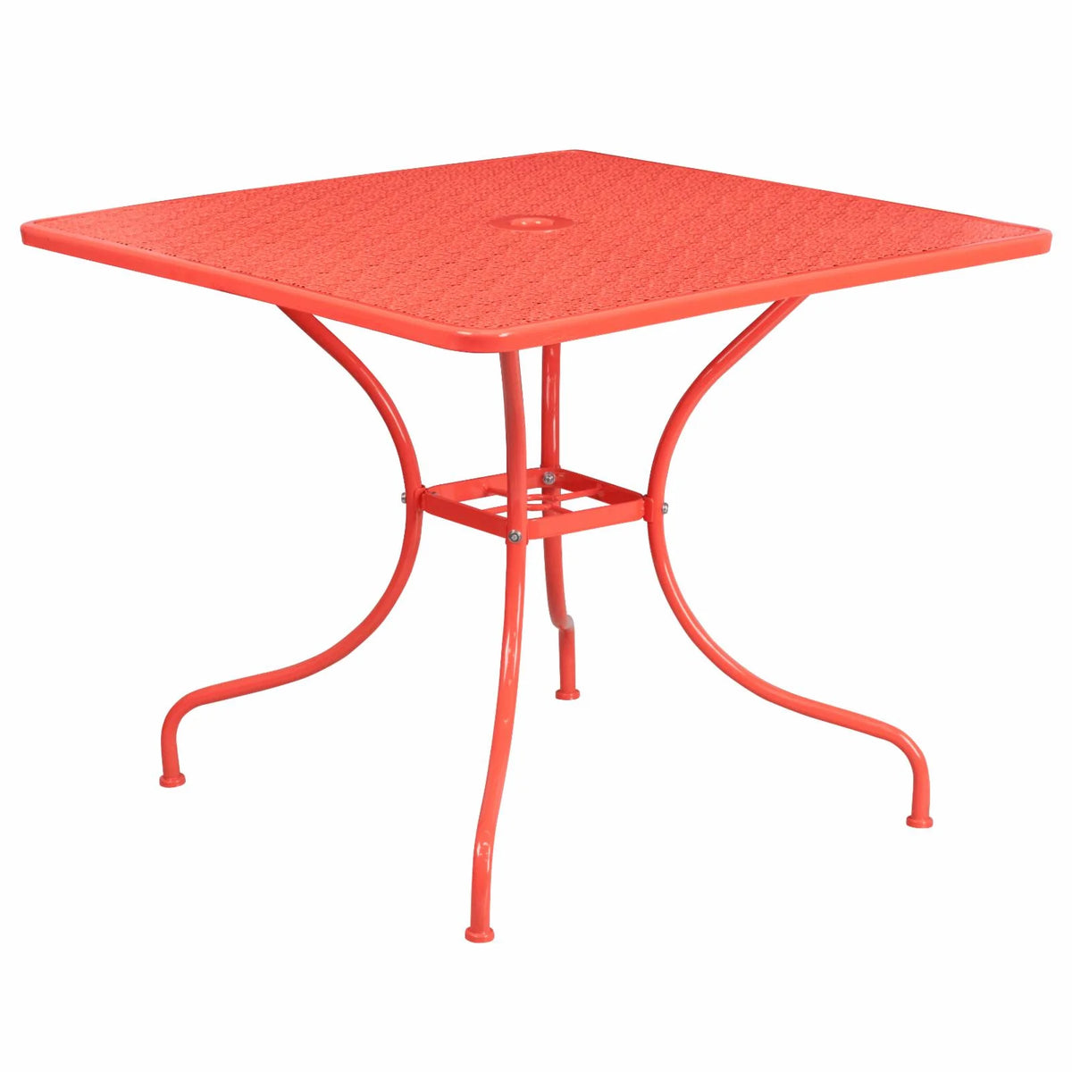 Square Black Steel Patio Table with Umbrella Hole L333493