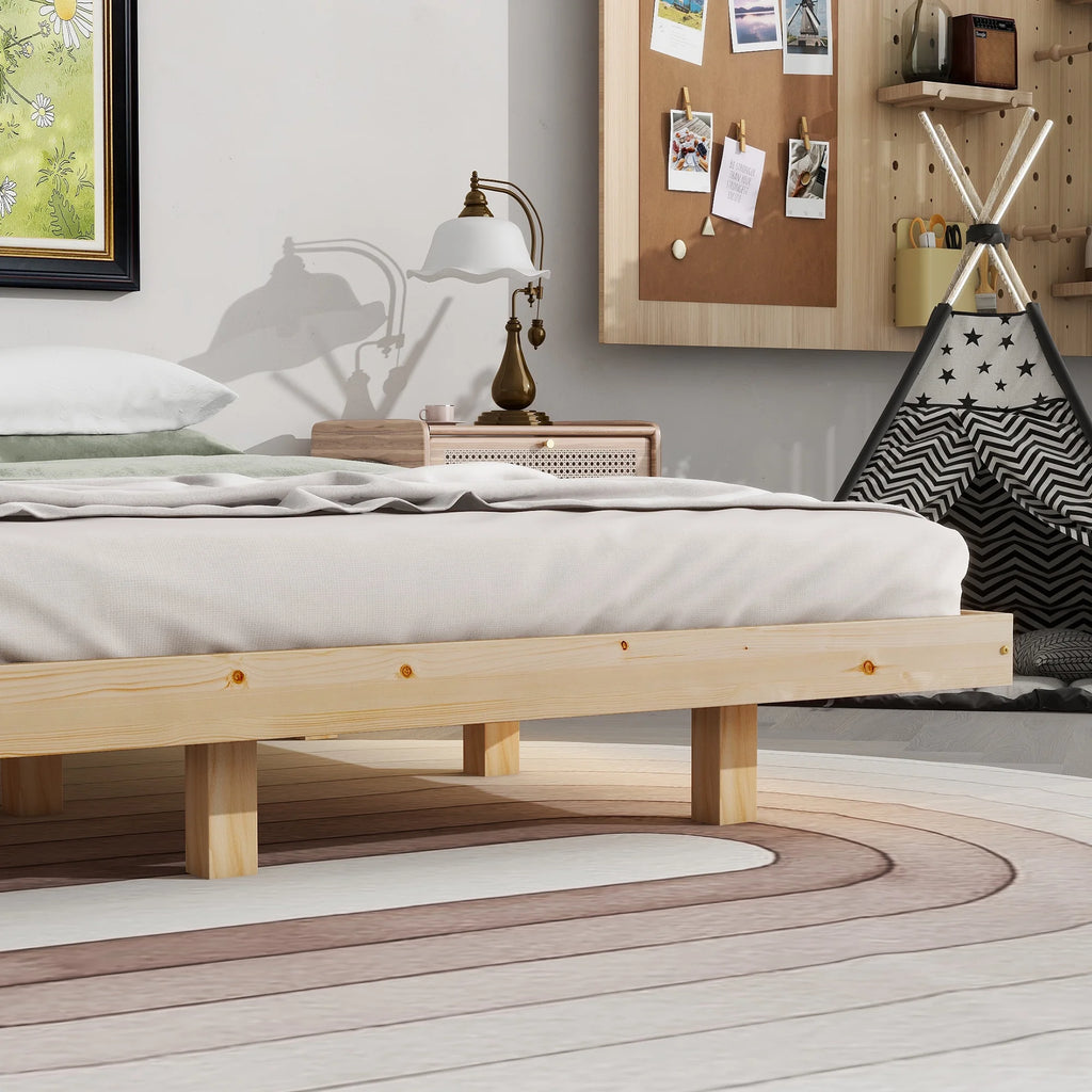 White Full Size Floating Bed Frame with LED Lights V5728