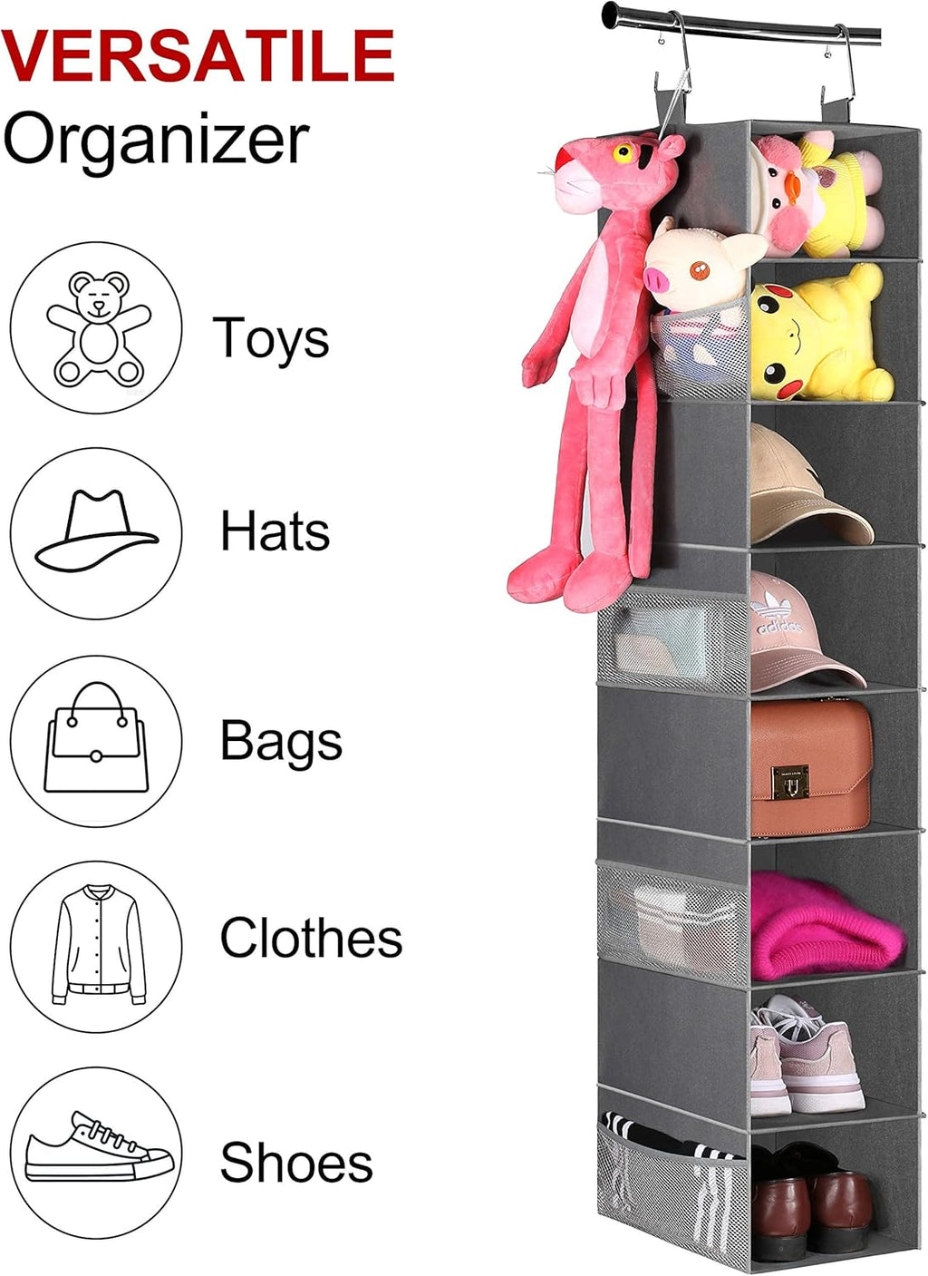 3-Tier Long Shoe Rack and 8-Shelf Hanging Shoe Organizer W967865