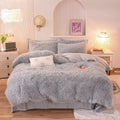 Light Gary Full Size Faux Fur Duvet Cover Set with 2 Pillow Cases C93536