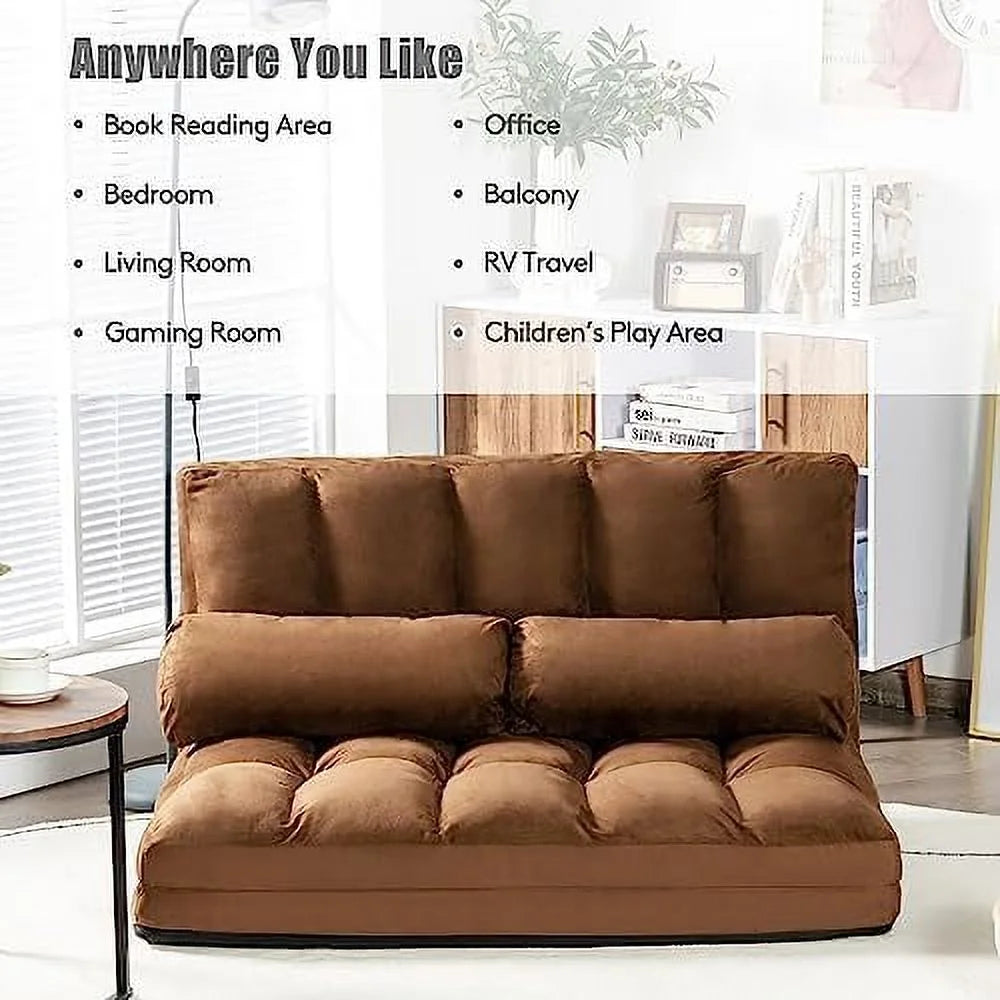 Gray 6-Position Fabric Folding Sofa Bed with 2 Pillows H816